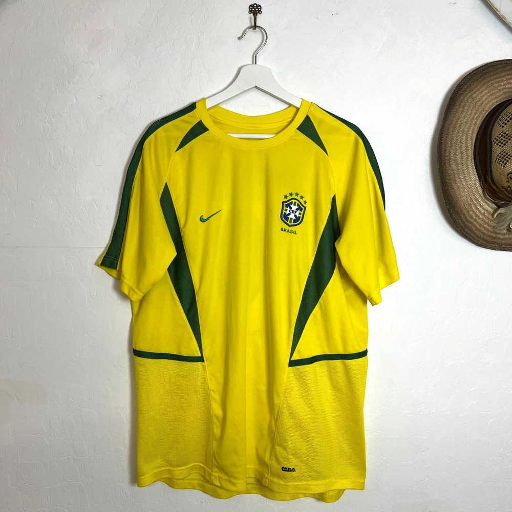 VTG Nike Brazil Pelé #10 Total 90 Home Soccer Jersey Size Large L Canary Yellow